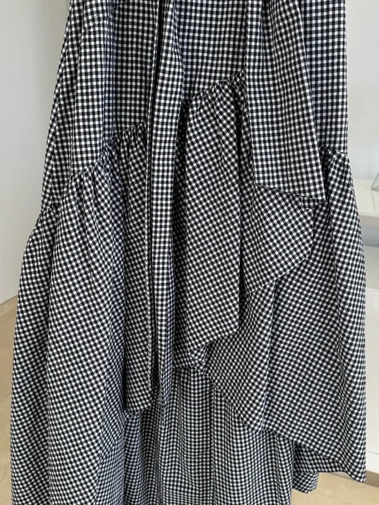 Pinko Black & White Gingham Tie-Waist A-Line Skirt, Asymmetric fabulous style, 4 - Picture 3 of 14